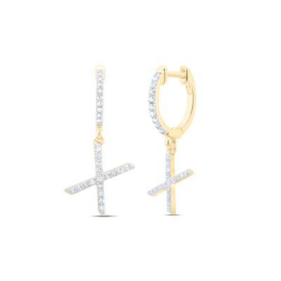 10K Yellow Gold 1/5Ct Diamond Letter "X" Initial Dangle Earrings