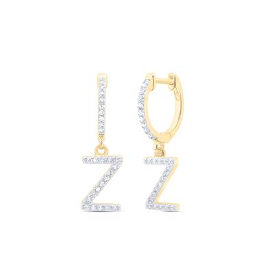 10K Yellow Gold 1/5Ct Diamond Letter "Z" Initial Dangle Earrings