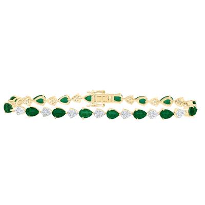 10K Yellow Gold 1Ct- 7 Diamond 6*4mm  Pear Shaped-Emerald Synthetic colored Bracelet