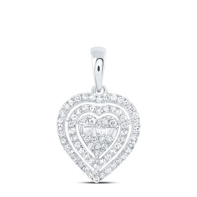 10K White Gold 3/8Ct Diamond Fashion Heart Pendant