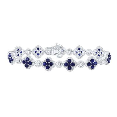 14K White Gold 3Ct Diamond 7Ct Ruby Diamond-Blue Sapphire Clover Colored Bracelet