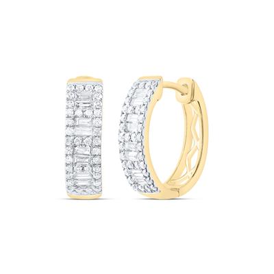 14K Yellow Gold 5/8Ct Diamond Fashion Baguette Hoop Earrings