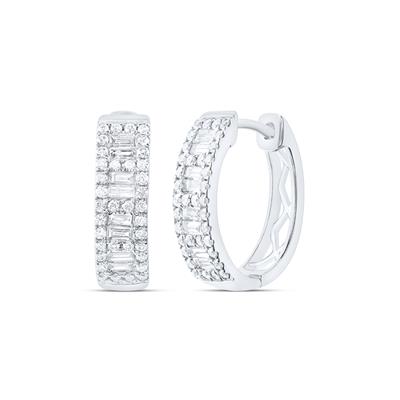 14K White Gold 5/8Ct Diamond Fashion Baguette Hoop Earrings