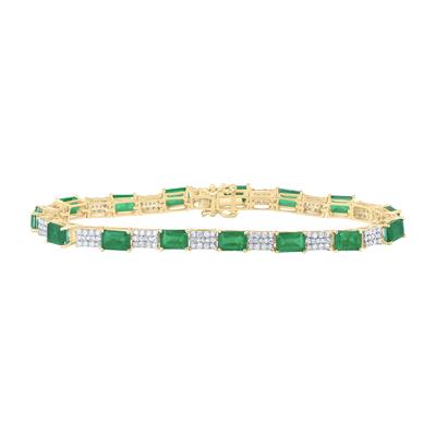 10K Yellow Gold1-3/8Ct Diamond 7inch Emerald Synthetic Colored Bracelet