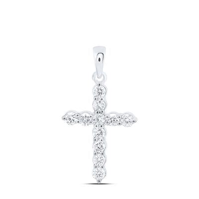 14K White Gold 1/2Ct Diamond Fashion Cross Pendant