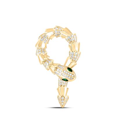 14K Yellow Gold 1Ct Diamond 1/5Ct Emerald Natural Gemstone Snake Fashion Pendant