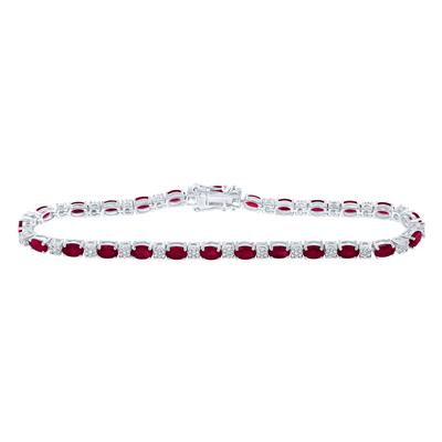 14K White Gold 1/2Ct Diamond 6 1/4Ct Ruby Natural Gem Stone Colored Bracelet