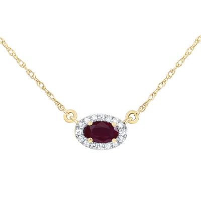 14K Yellow Gold 1/20Ct Diamond 5X3mm Oval Shaped Ruby Natural Gemstone 18inch Colored Necklace