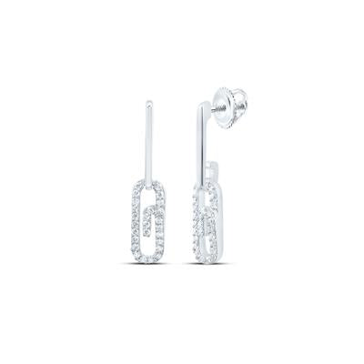 10K White Gold 1/4Ct Diamond Fashion Paper Clip Dangles Earrings