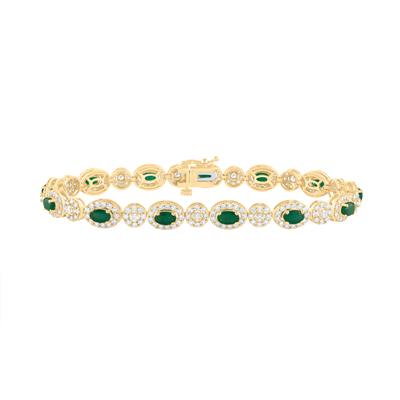 14K Yellow Gold 3 Ct Diamond 3Ct Oval Emerald Natural Gem Stone Fashion Colored Bracelet