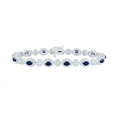 14K White Gold 3Ct Diamond 4-1/3Ct Oval Blue Sapphire Natural Gem Fashion Bracelet