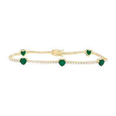 14K Yellow Gold 1-1/2Ct Diamond3 Ct Emerald Gem Stone Fashion Heart Colored Bracelet