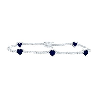 14K White Gold 1-1/2Ct Diamond 3-1/2Ct Blue Sapphire Natural Gem Stone Fashion Heart Colored Bracelet