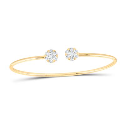 14K Yellow Gold 7/8Ct Diamond Flower Bangle Bracelet