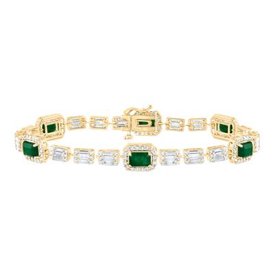 14K Yellow Gold 3Ct Diamond 3-5/8Ct Emerald Natural Gem Stone Fashion Colored Bracelet