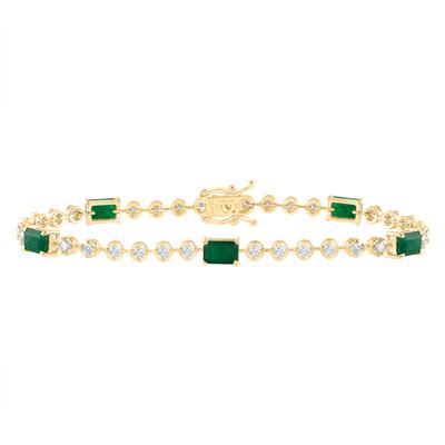 14K Yellow Gold 1Ct Diamond 2-7/8Ct Emerald Natural Gem Stone Colored Bracelet