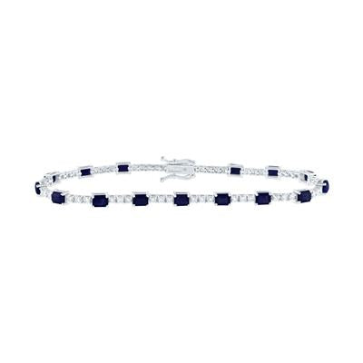 14K White Gold 1Ct Diamond 4-5/8Ct Emerald Blue Sapphire Gem Stone  Colored Bracelet