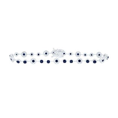 14K White Gold 7/8Ct Diamond 2Ct Blue Sapphire Natural Gem Stone Colored Bracelet