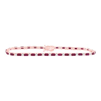 14K Rose Gold 1 Ct Diamond 3-7/8Ct Ruby Natural Gem Stone Fashion Colored Bracelet