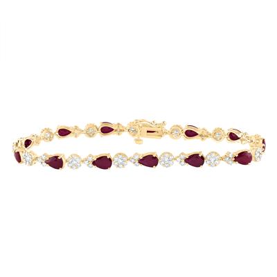 14K Yellow 1-5/8Ct Diamond 4-3/8Ct Ruby Natural Fashion Flower Colored Bracelet