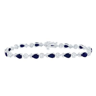 14K White Gold 1-5/8Ct Diamond 5-7/8Ct Blue Sapphire Natural Gem Stone Colored Bracelet