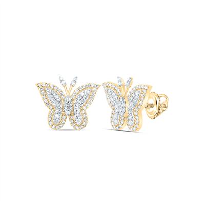 10K Yellow Gold 1/2Ct Diamond Fashion Butterfly Stud Earrings