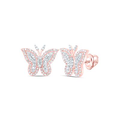 10K Rose Gold 1/2Ct Diamond Fashion Butterfly Stud Earrings