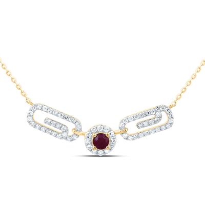 10K Yellow Gold 1/4Ct Diamond 3mm Ruby Natural Gemstone Paper Clip Colored Necklace