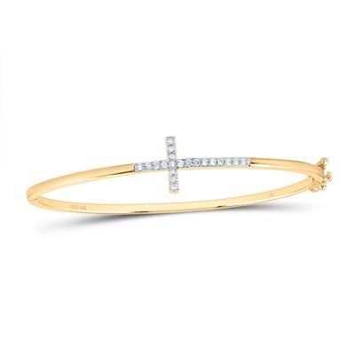 10K Yellow Gold 1/5Ct Diamond Fashion Cross Bangle Bracelet