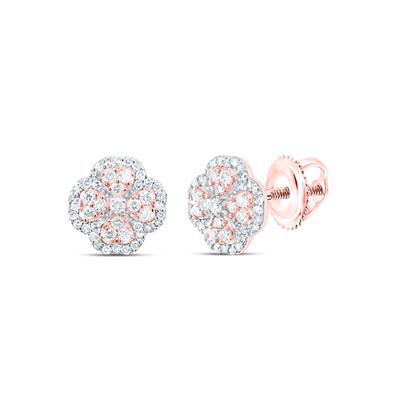 10K Rose Gold 1/3Ct Diamond Fashion Clover Stud Earrings