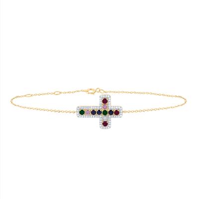 10K Yellow Gold 1/4Ct Diamond 1/2Ct Natural Gem Multi Color Sapphire  Colored Bracelet