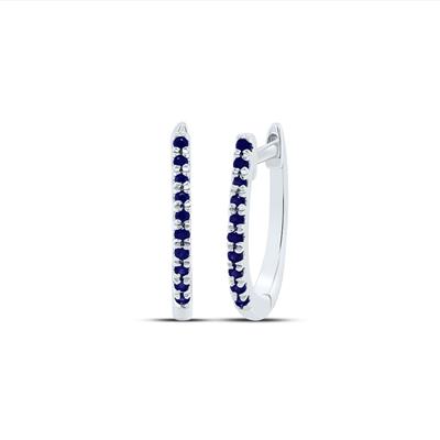 14K White Gold 1/12Ct Blue Sapphire Rhodium Natural Gemstone Colored Hoops Earrings