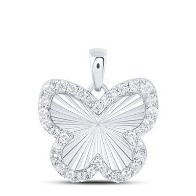 10K White Gold 1/4Ct Diamond Fashion Butterfly Pendant