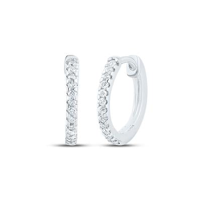 10K White Gold 1/10Ct Diamond Hoop Earrings