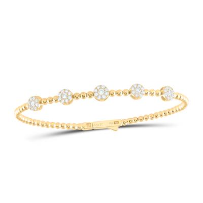 14K Yellow Gold 3/4Ct Diamond Fashion Flower Flexible Bangle Bracelet