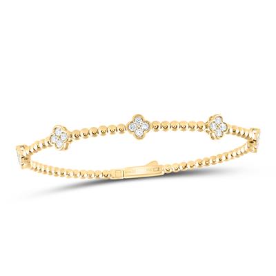 14K Yellow Gold 3/4Ct Diamond Fashion Clover Flexible Bangle Bracelet